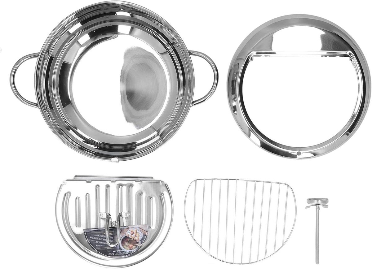 Kleine Frituurpan - Tempura Pan - Thuis Frituren - Met Thermometer - 3.4 Liter - Zilver