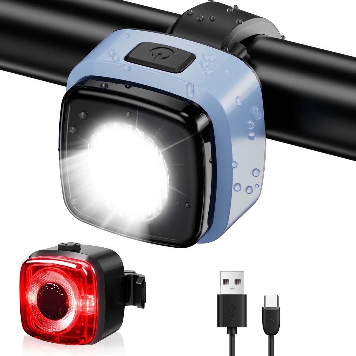 SnelShoppen - Fietslichtset LED, StVZO-goedgekeurd, IPX5 Waterdicht, Oplaadbaar via USB-C, Voor Voor- en Achterlicht, Compact en Krachtig, Perfect voo