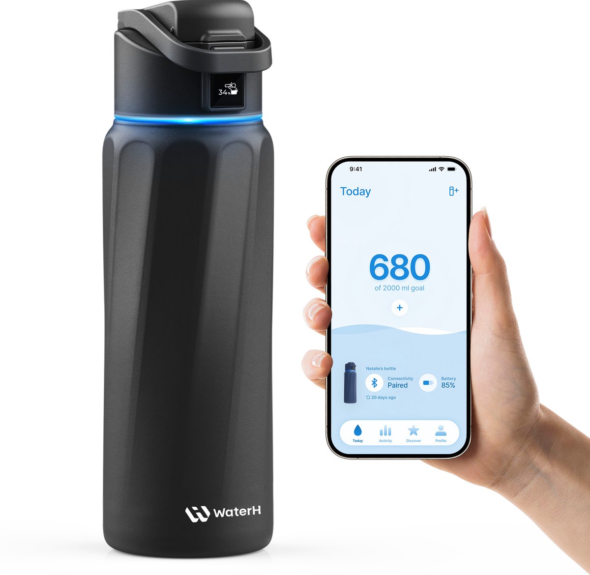 WaterH BOOST Smart Water Bottle 946ml Black