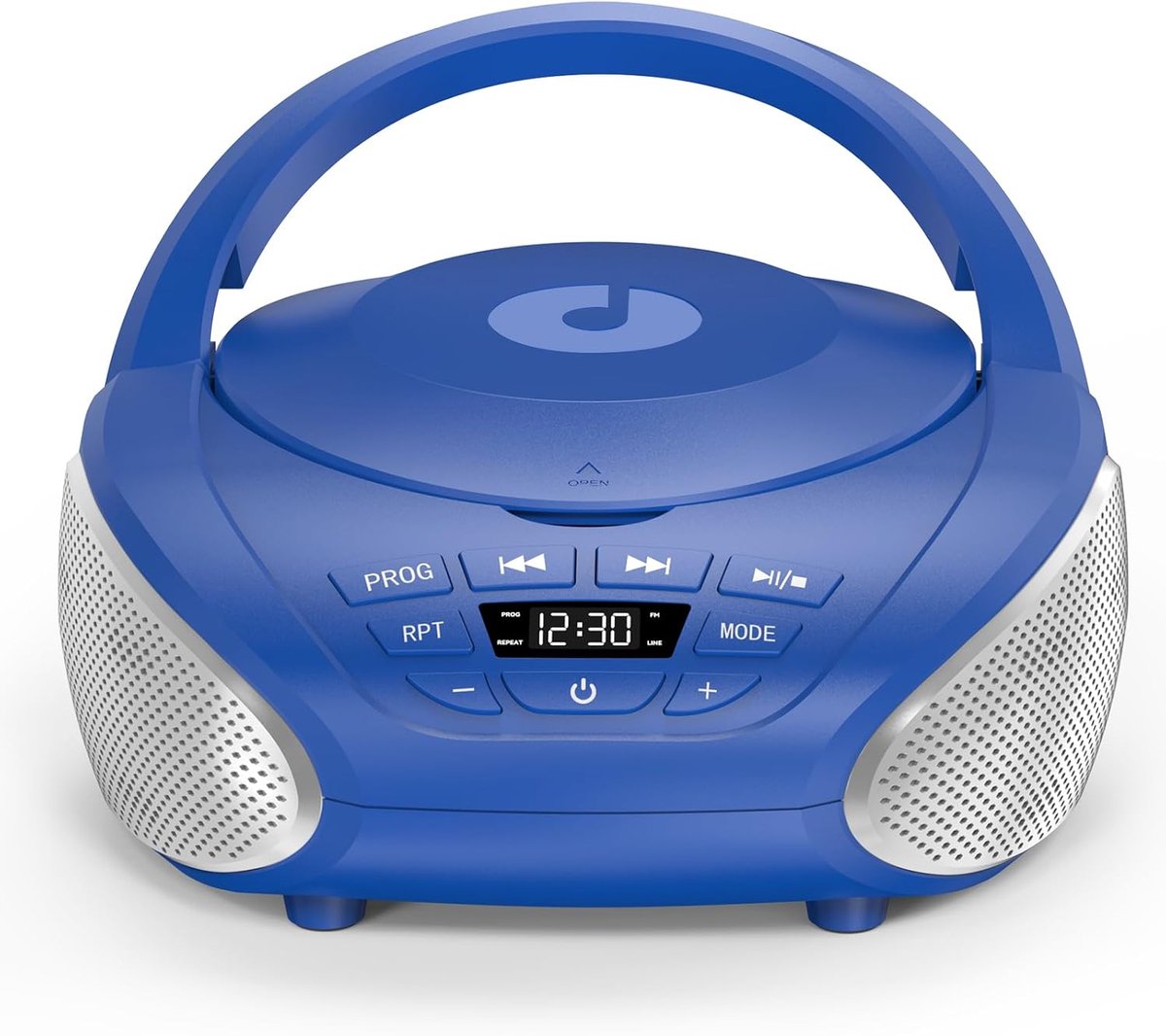 SnelShoppen - Draagbare CD Speler Boombox met Bluetooth, FM Radio, USB, AUX en Hoofdtelefoonpoort - Stereo Speakers - LCD Display - Blauw/Zilver
