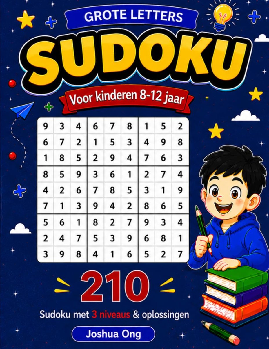 SnelShoppen - Grootletter Sudoku voor Kinderen 8-12 Jaar | 210 Puzzels Makkelijk, Gemiddeld & Moeilijk | Oplossingen Inclusief | Ideaal voor Slimme Ki