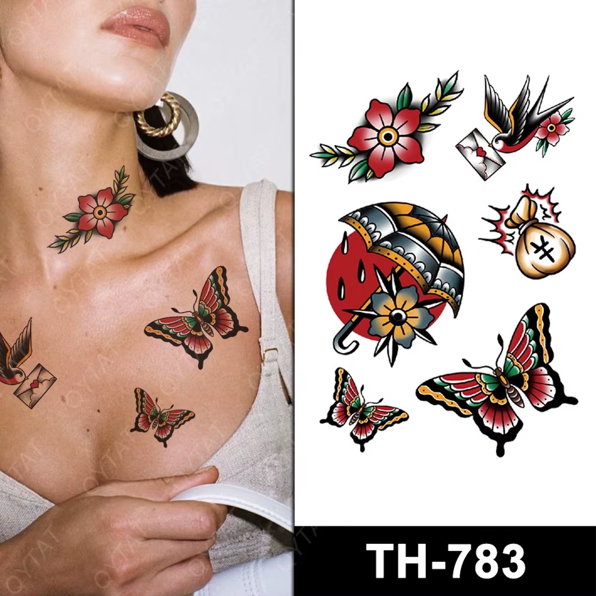 Temporary Tattoo Japan Vlinders (A5 formaat) [Neptattoo - Tijdelijke tatoeage - Nep Fake Tattoos - Water overdraagbare festival sticker henna outfit tattoo - Glitter tattoo - Volwassenen Kinderen Jongen Meisje]