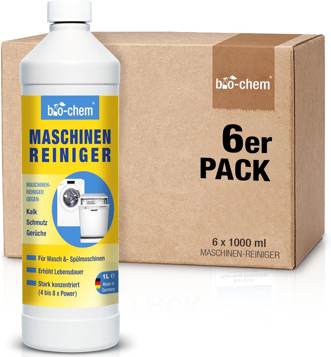SnelShoppen - Bio-chem Wasmachine- en Vaatwasser Cleaner 6 x 1000 ML - Geurloze en Zachte Intensieve Reiniger voor Binnenkant van Vaatwassers en Wasma