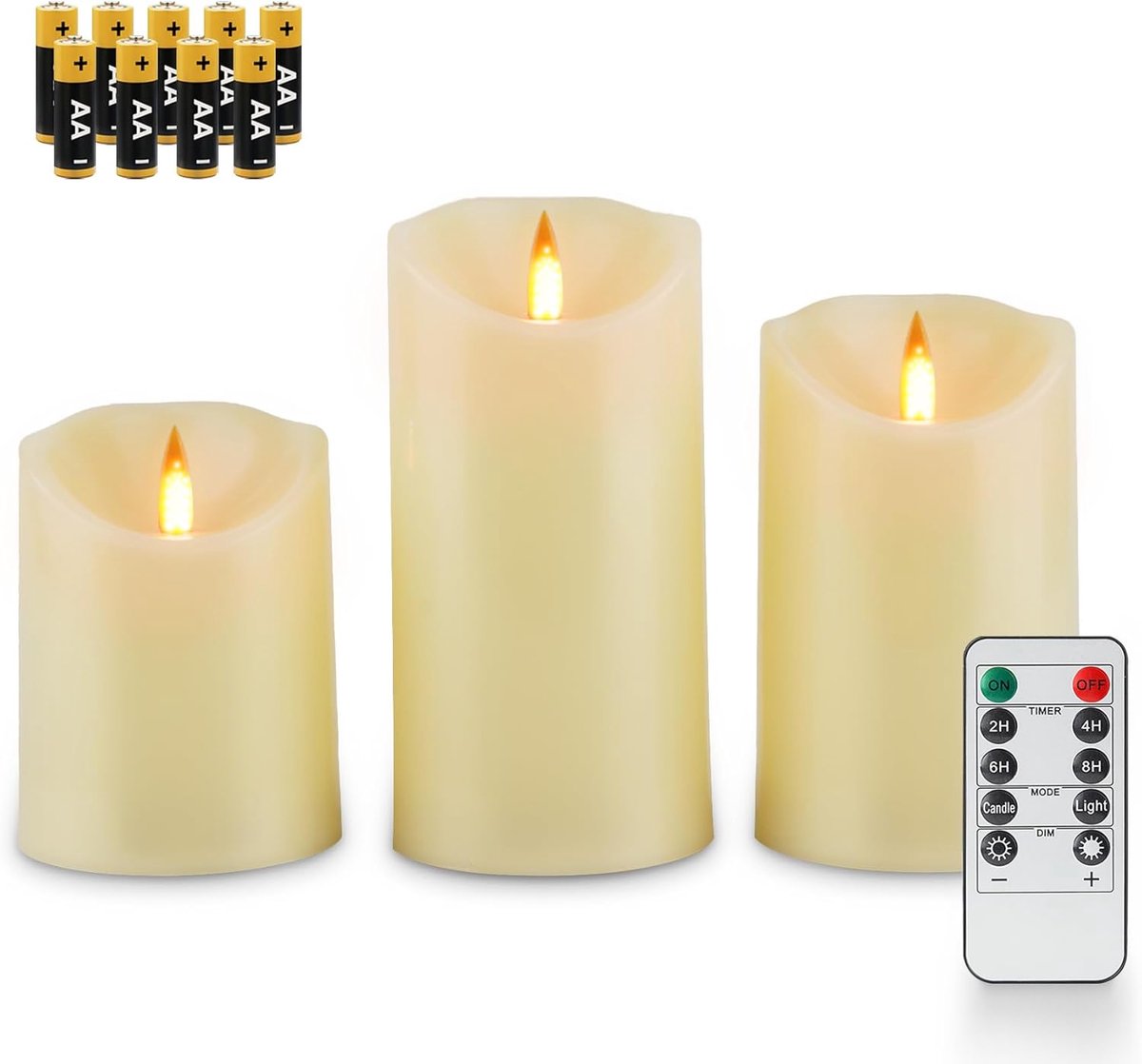 LED kaarsen ivoor 3 stuks - dynamische vlammen - batterijen inbegrepen - sfeervolle verlichting voor binnen - ShopVlot
