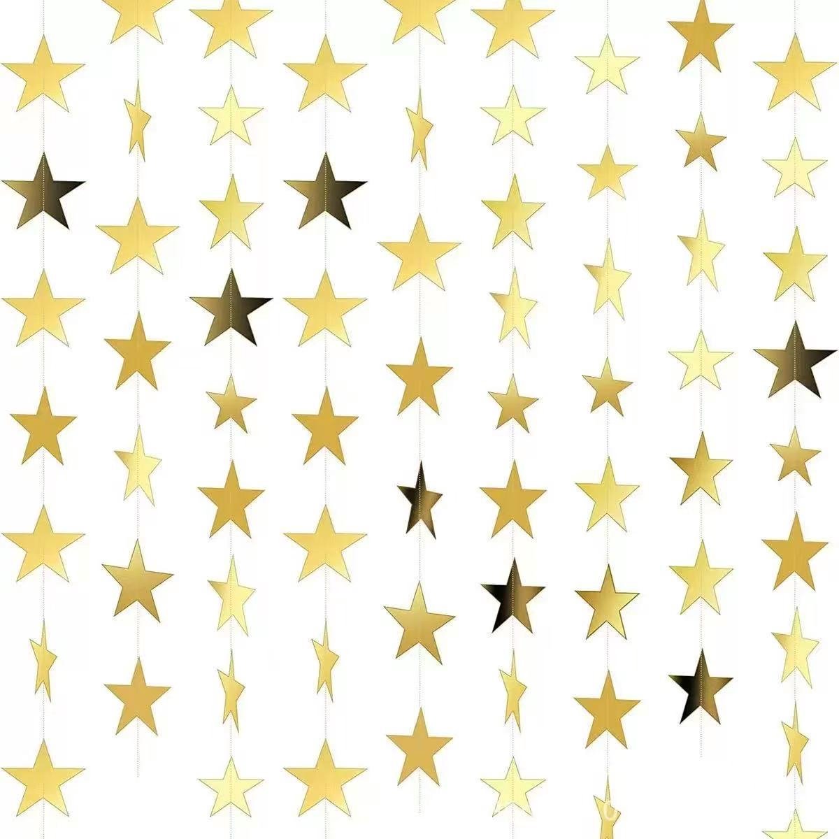 Glitterende papieren linten met sterrenmotief (goud), 6 stroken (totale lengte circa 4 meter, reflecterend materiaal, geschikt voor verjaardagen, carnavals, jubilea, bruiloften en allerlei soorten feestdecoraties),goud
