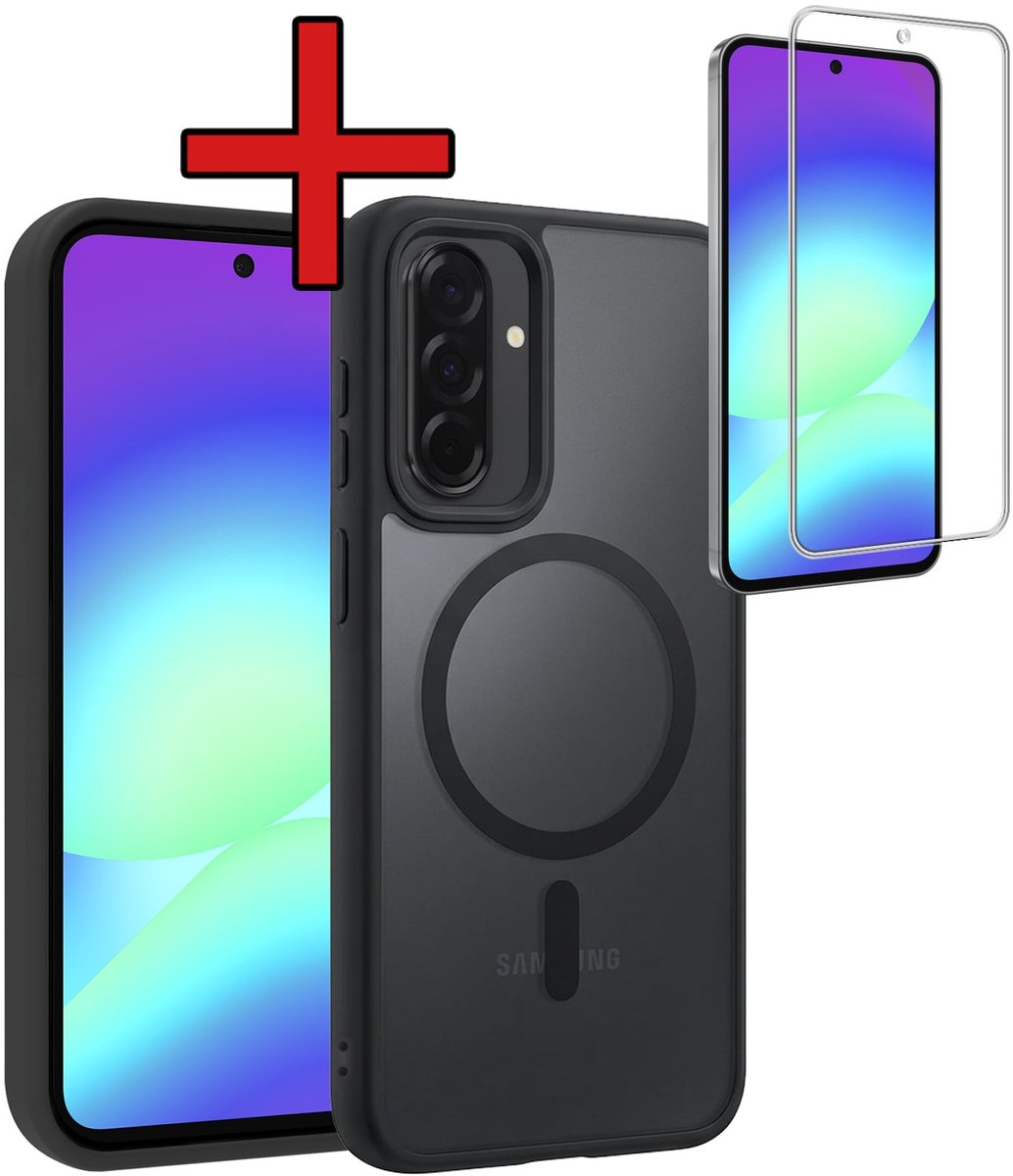 Hoesje - Met Screenprotector - Geschikt voor Samsung Galaxy A56 - Magsafe Compatible - Sterk & Shockproof - Shock Proof Case - Back Cover - Telefoon Hoes - Telefoonhoes - Zwart