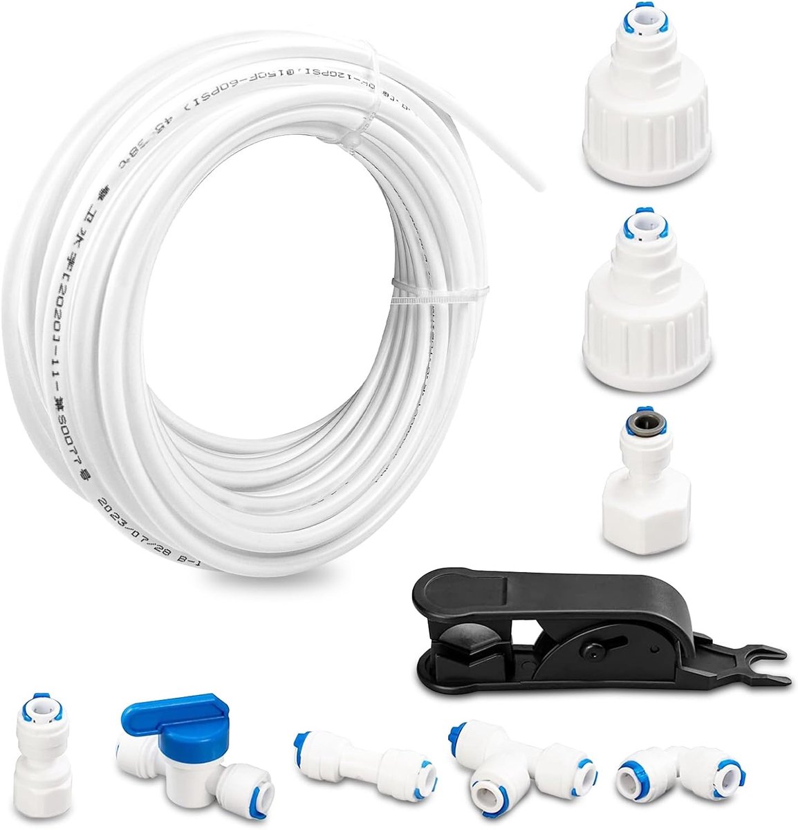 carmdering - Waterleiding Aansluitset 1/4 Inch – 15 m Waterslang met Snelkoppelingen, Afsluitventiel en Slangsnijder – Voor Waterfilter, Koelkast, RO Systeem en IJsmachine