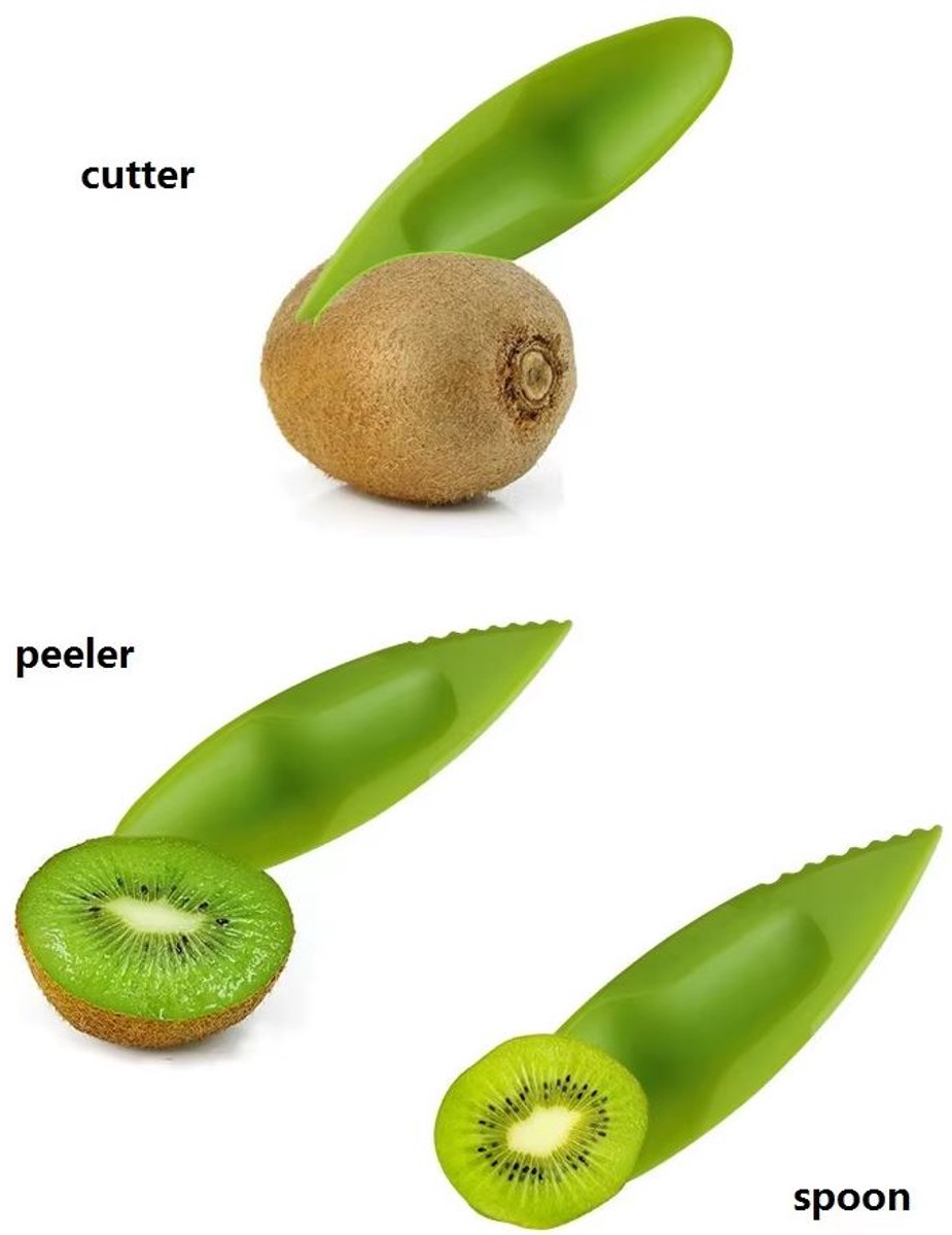 2x 2-in-1 Kiwilepel - Kiwimes - Fruitlepel - Fruitmesje - Kiwi mes - Fruitmes - Kiwi scooper - Keukengerei - Fruit accessoire - Groen - 2 stuks - 10 cm - Jonyx