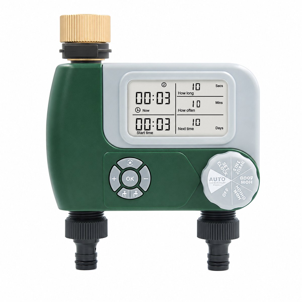 Gloovon® Watertimer Digitale Besproeiingscomputer - 2 Uitgangen - Messing Aansluiting - Met LCD Display - Regenpauze