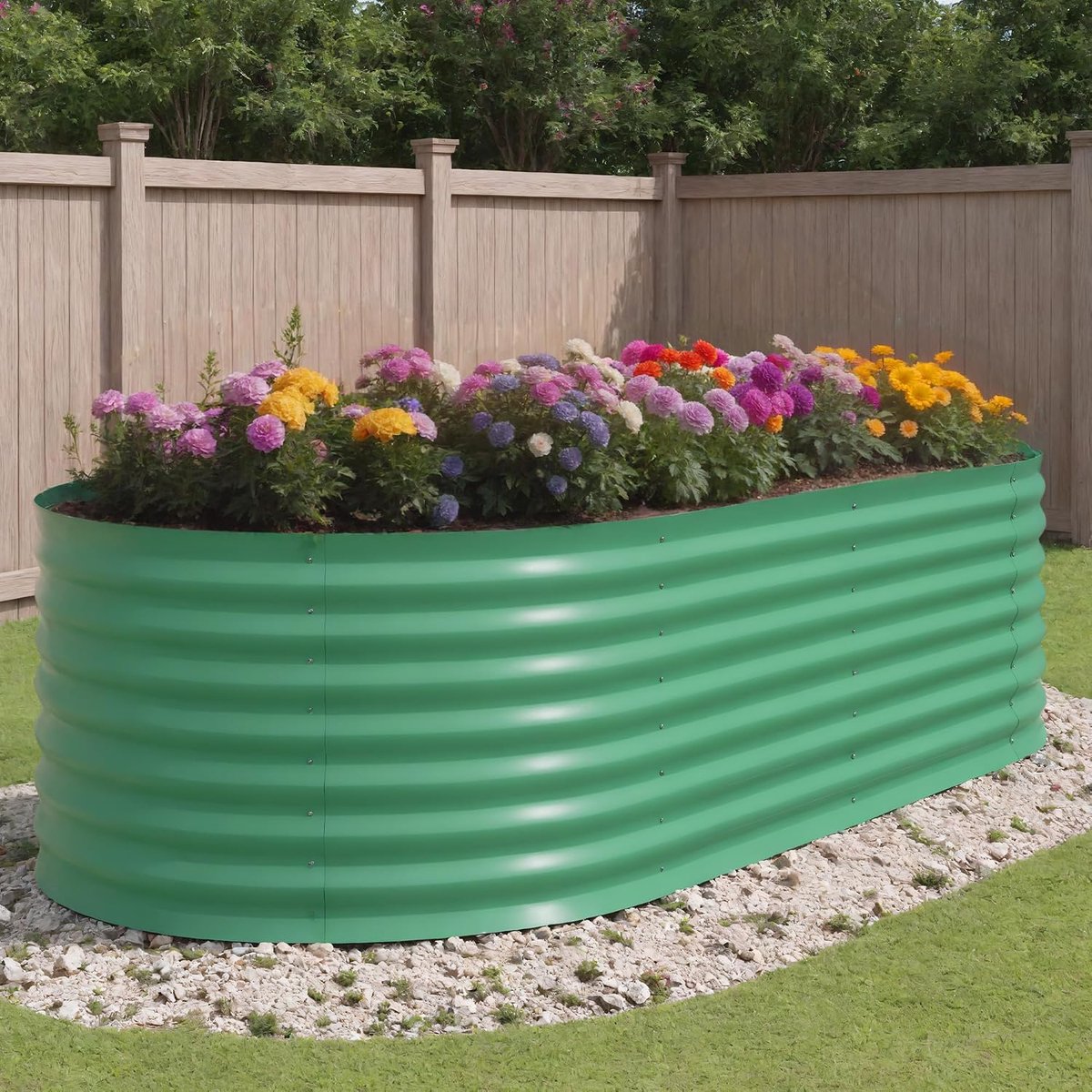 Verhoogde Moestuinbak van Gegalvaniseerd Staal - XL Plantenbak voor Buiten - Ergonomische Hoogte 60 cm - Open Bodem voor Optimale Afwatering - Roestvrij & Weerbestendig - Voor Groenten, Kruiden en Bloemen - Groen