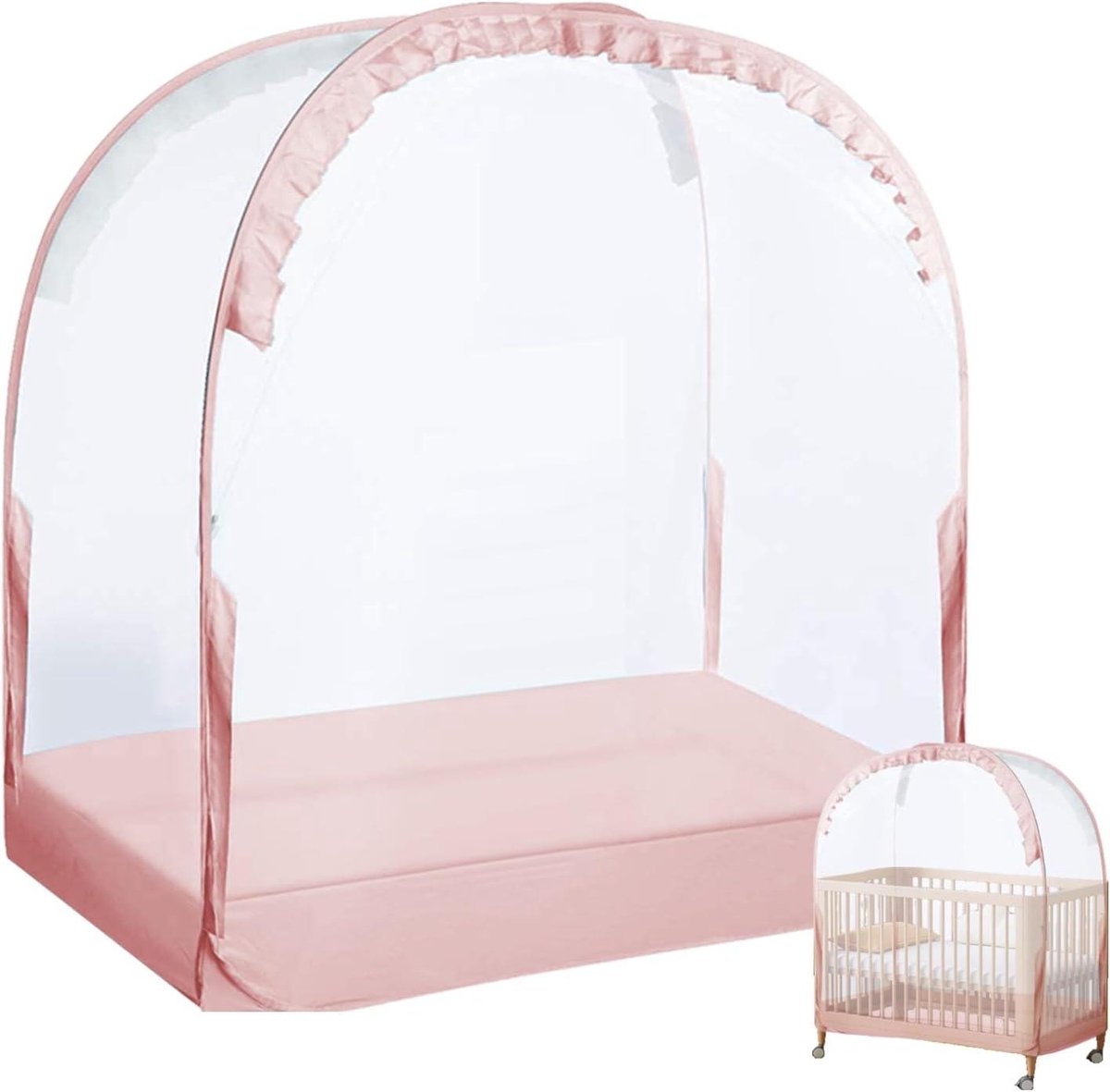 Kinderbed Muggennet - Kribbentent Peuters - Veilige Slaap - Ademend Luchtstroomontwerp - 70 x 130 x 140 cm - Roze