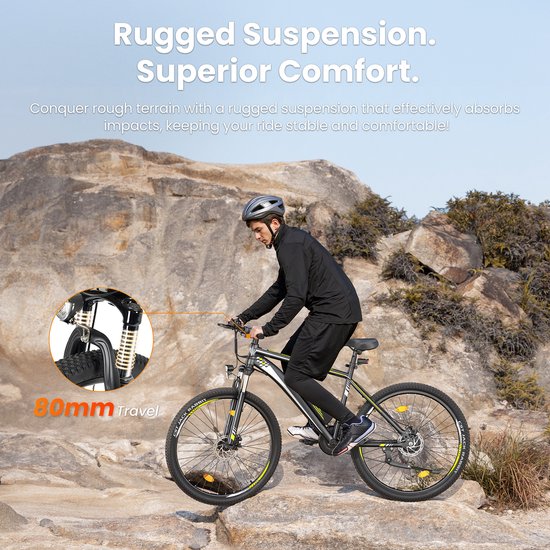 Touroll U1 29-inch Off-Road Tire elektrische MTB fiets met 250W motor,,36V 13Ah verwisselbare batterij, max 65km actieradius, Shimano 21 versnellingen schijfrem IPX4 waterdicht - Zwart — afbeelding 5
