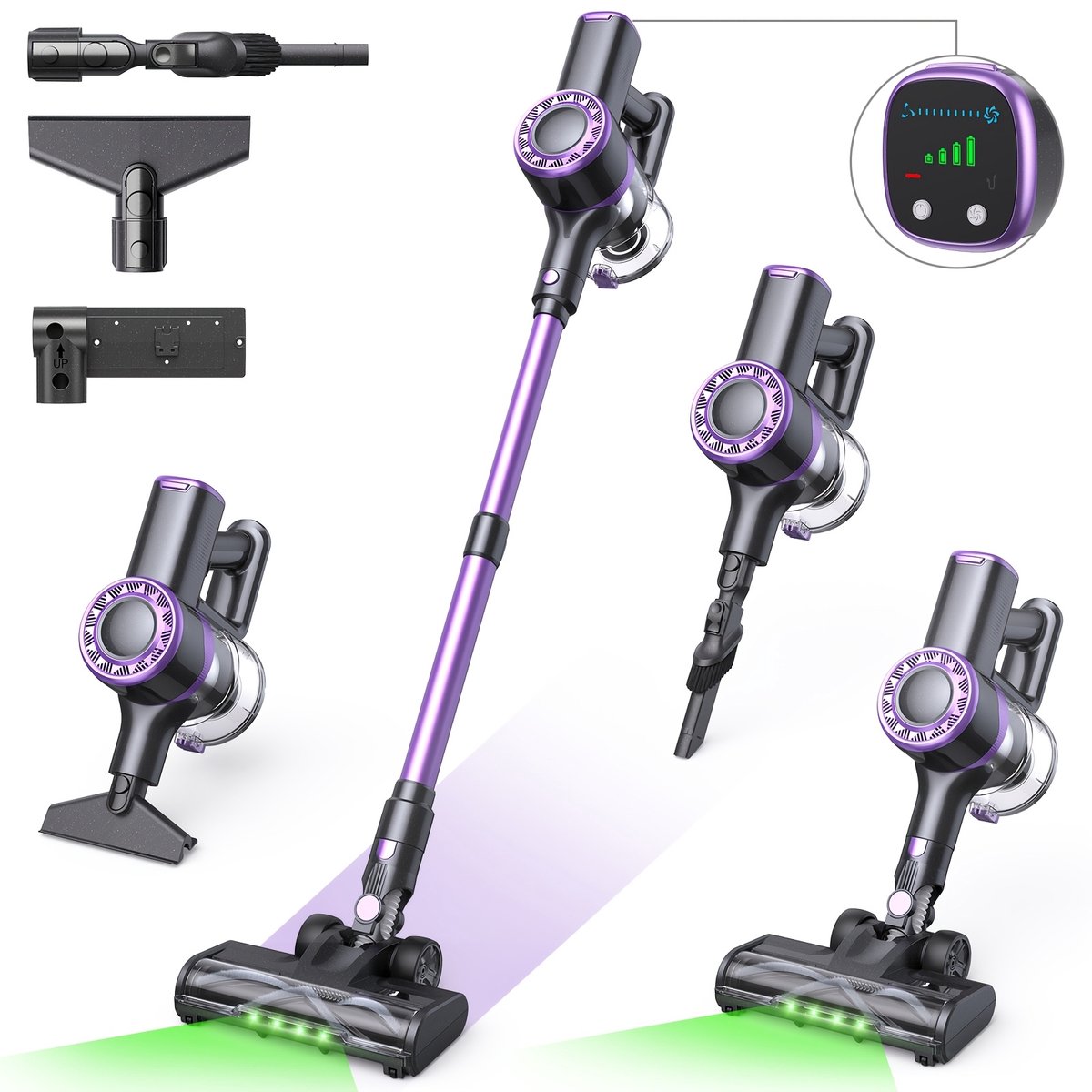 Lubluelu P2 Draadloze Steelstofzuiger 35Kpa- 5 in 1 Handstofzuiger - Zelfstaand Design - 50 Min Gebruikstijd - Verwijderbare Batterij- Anti-klit Borstel - HEPA-filter - LED-koplampen