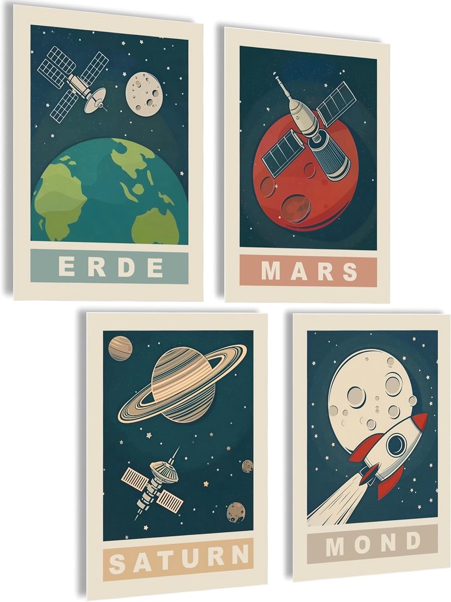 SnelShoppen - Posterset Wandafbeeldingen Kinderkamer Jongens Meisjes Decoratie - Zonne-energie Systeem - Schattige Foto's voor Baby- en Kinderkamer -