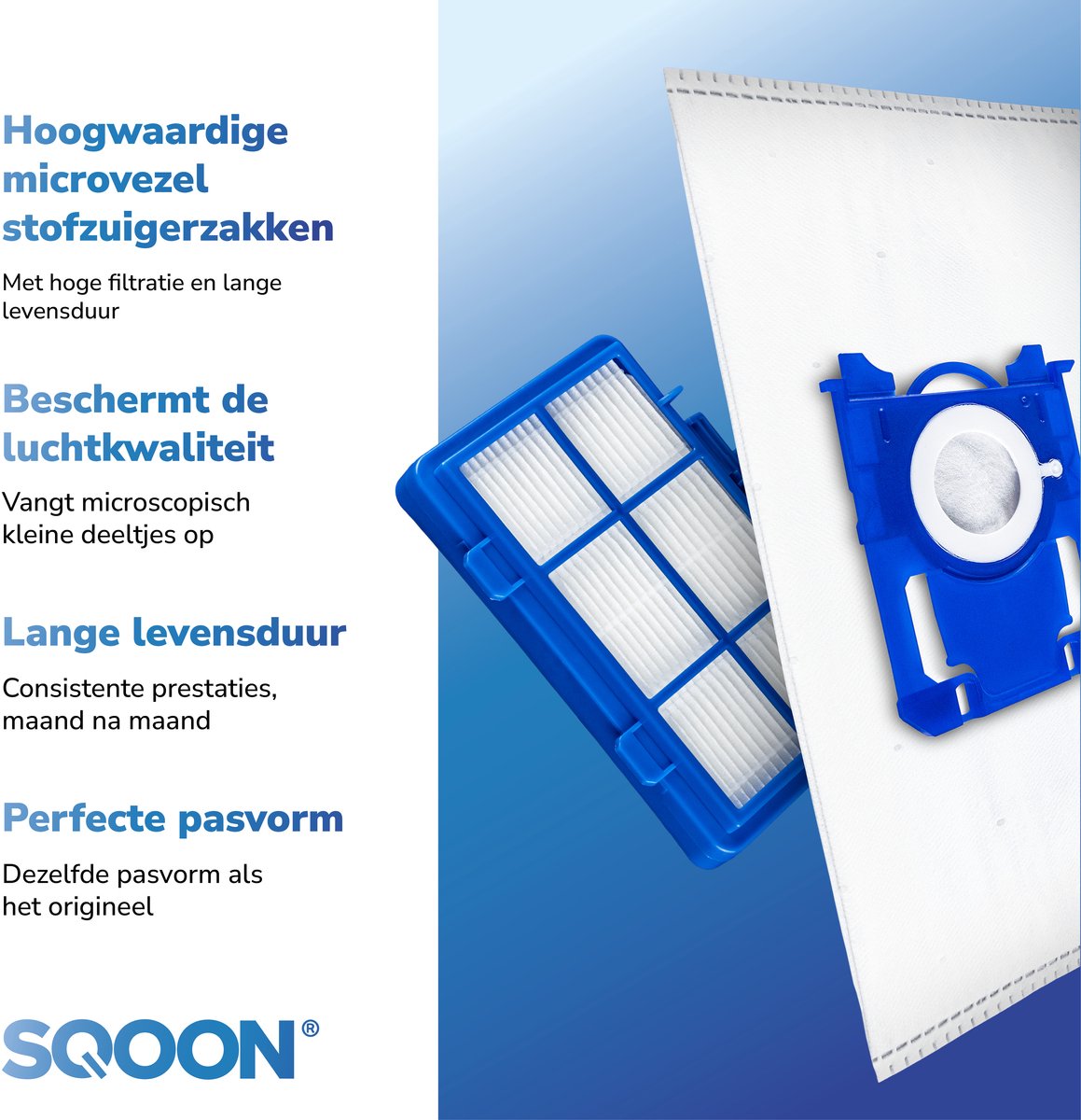SQOON® Serviceset geschikt voor Philips PowerGo stofzuigers - Gelijk aan model: CP0538/01, Standard-BAG - Perfect voor optimale filtering en stofopvang