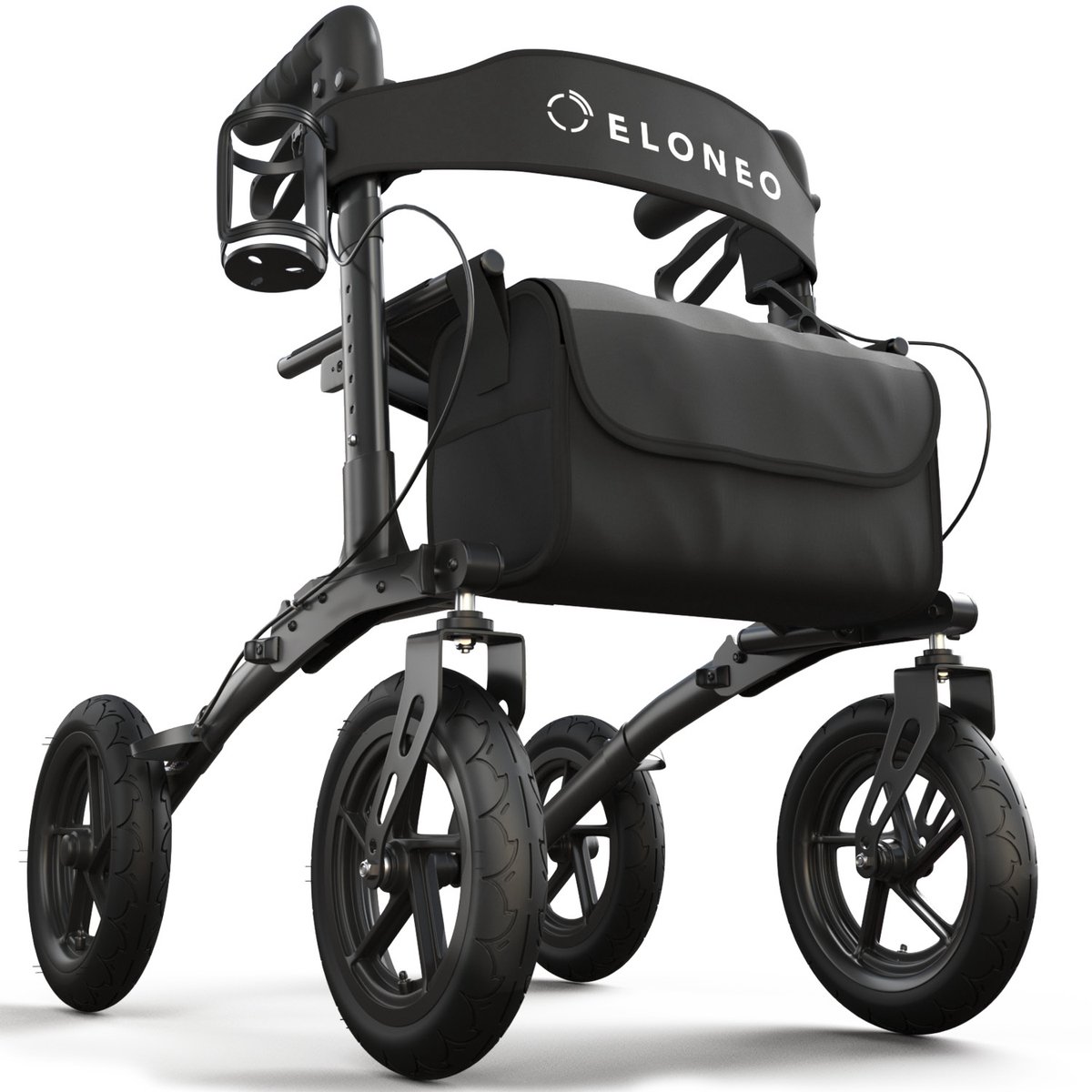 ELONEO Opvouwbare en Lichtgewicht Rollator met Zitje – Outdoor Rollator van Aluminium met Luchtbanden, In Hoogte Verstelbaar, tot 136 kg, 5,1 kg Gewicht