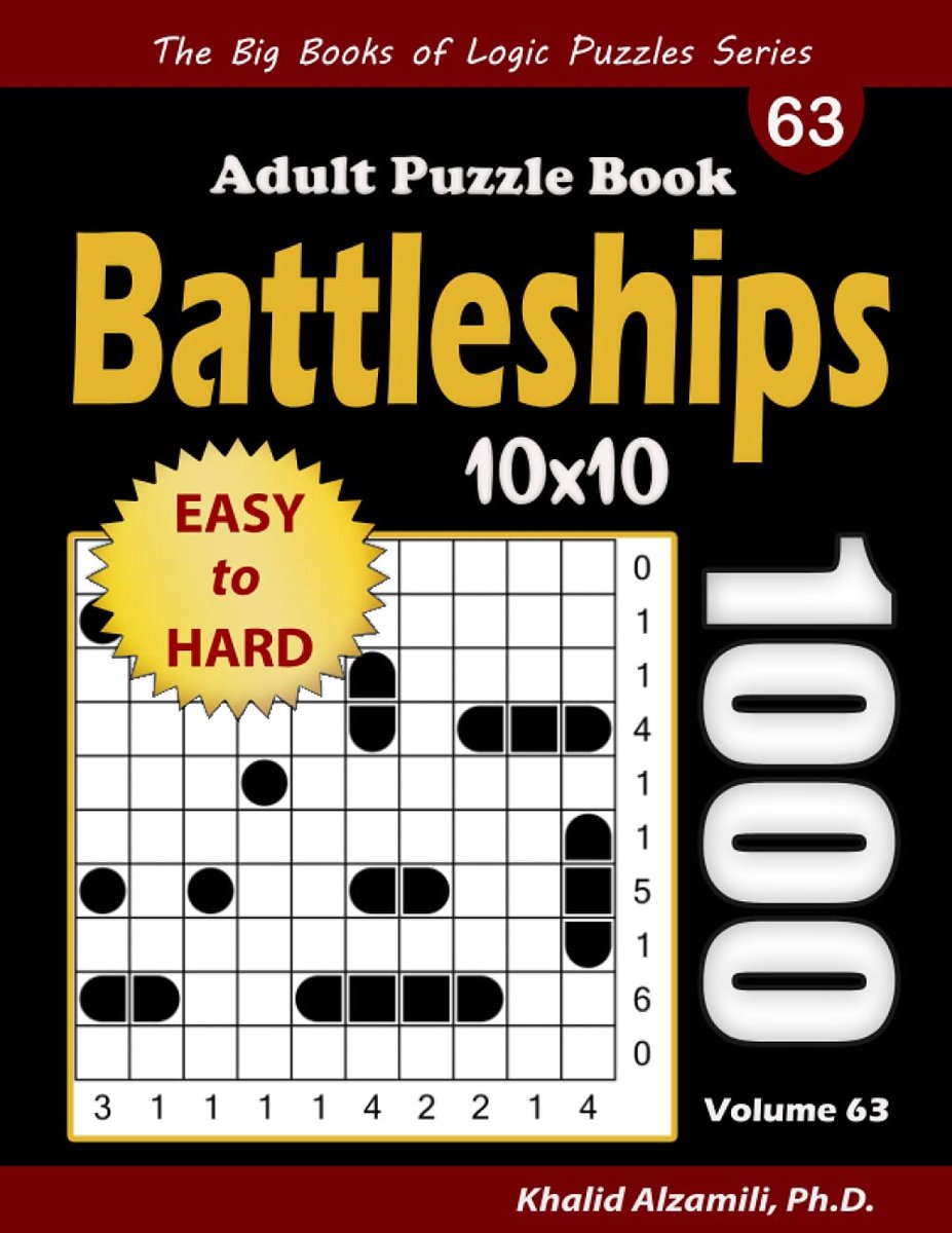Battleships Adult Puzzle Book: 1000 Easy to Hard (10x10) Battleship Solitaire Puzzles - ShopVlot
