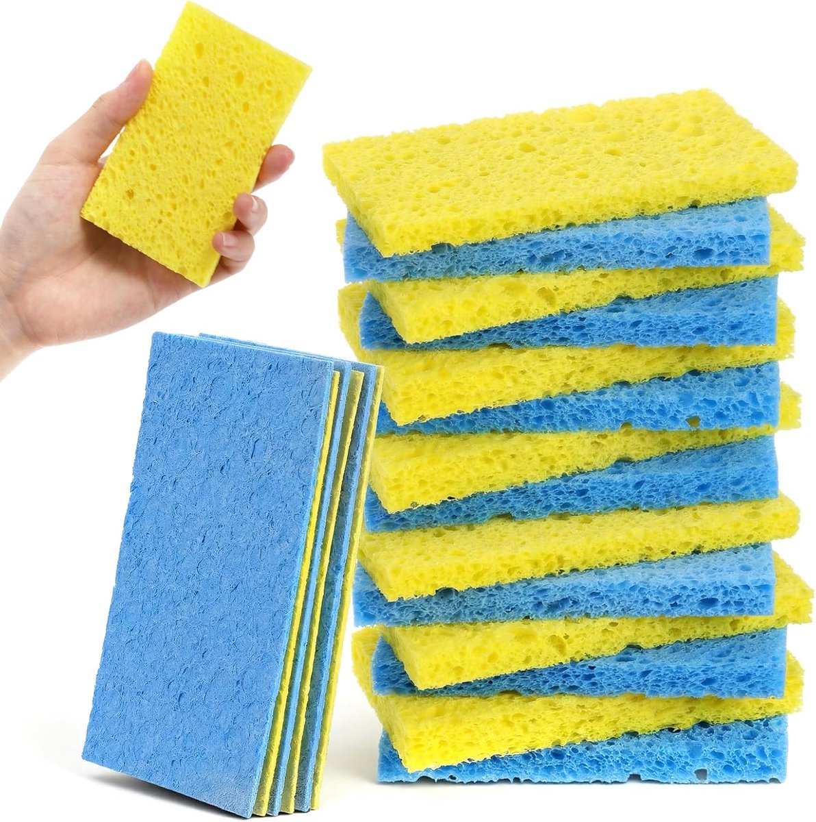 SnelShoppen - Pack van 20 Compressed Cellulose Schoonmaak Sponsen Set Kleurrijk Absorberend Natuurlijke Hout Pop Up Sponsen voor Keuken, Badkamer Huis