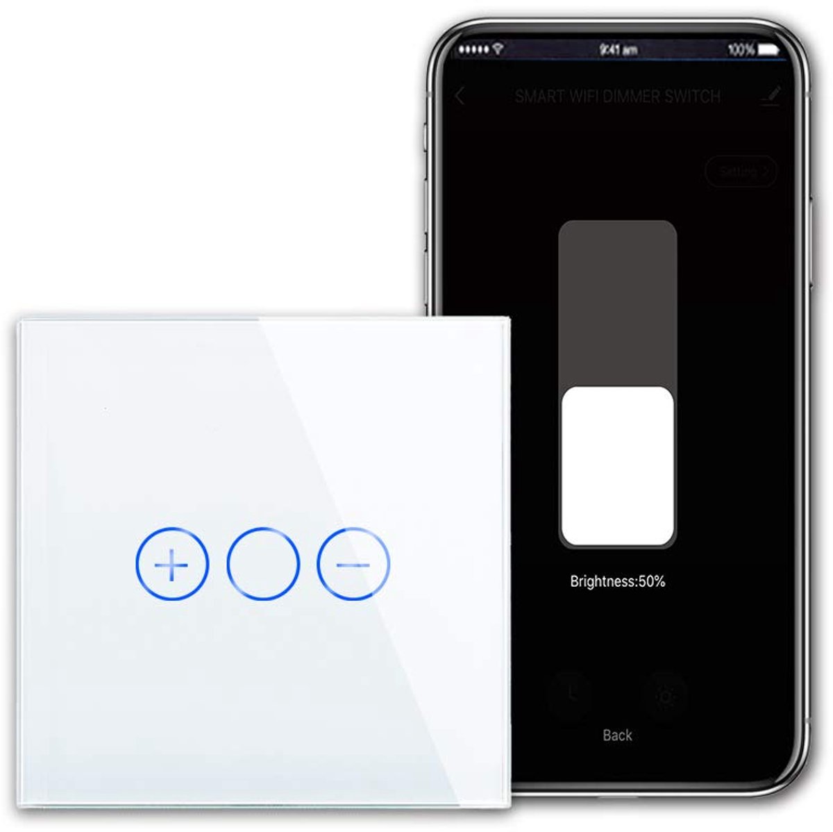 SnelShoppen - WiFi Dimbare Schakelaar voor LED Verlichting, Werkt met Alexa, Google Home, Slimme App, Wit 1-Pole Schakelaar, Neutralen Draad Vereist