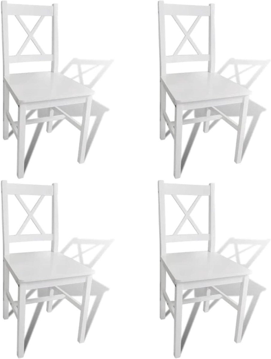 Eetkamerstoelen Set - Keukenstoelen Stoelen - Comfortabel Zitten - Massief Hout - 4 stuks - Wit