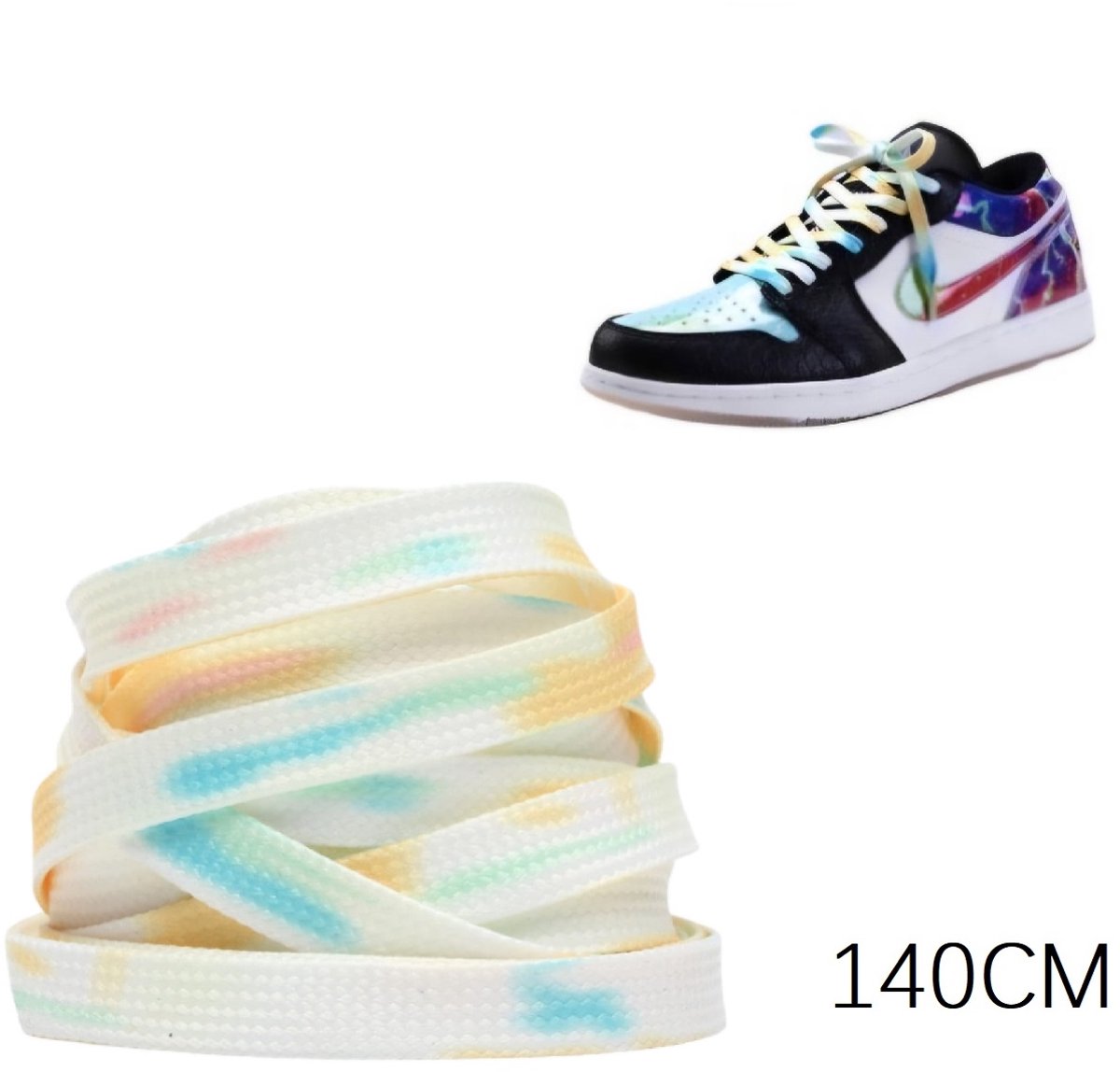 Kleurrijke platte schoenveters wit geel blauw -breedte 8MM- 140cm- Outdoor/ sport schoenen veters- Sneakers schoenen Unisex- kinderen- tieners- volwassenen