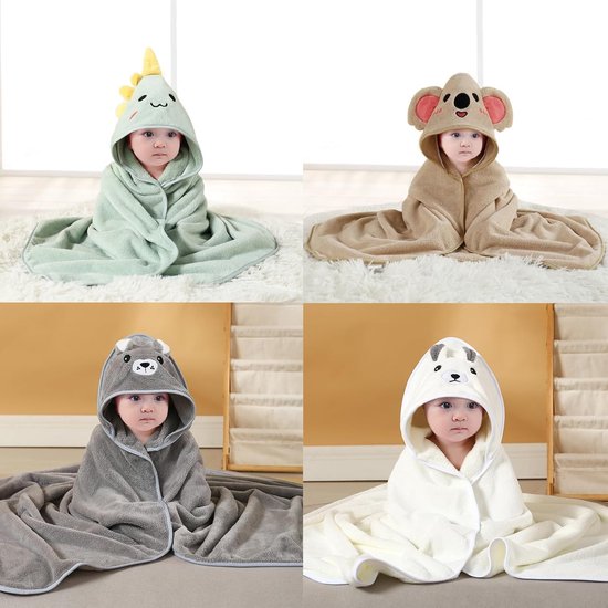 SnelShoppen - 4-delige babybadcape met capuchon, 80 x 80 cm, super absorberend, badhanddoek voor pasgeborenen, badcape voor kinderen 0-5 jaar — afbeelding 2