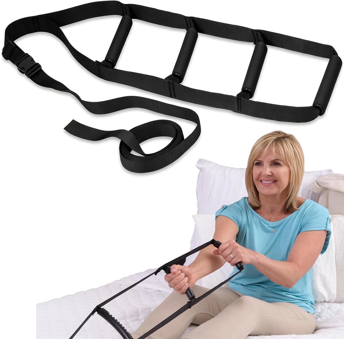 SnelShoppen - Bedladder, Opstahulp voor Senioren, Verstelbare Gebreide Ladder, Bedhulpmiddel voor Ouderen, Zieken en Gehandicapten, Comfortabel en Vei