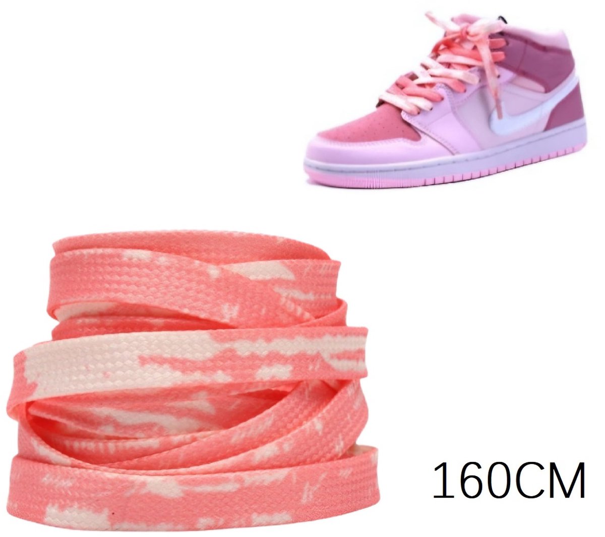 Kleurrijke platte schoenveters roze wit -breedte 8MM- 160cm- Outdoor/ sport schoenen veters- Sneakers schoenen Unisex- kinderen- tieners- volwassenen