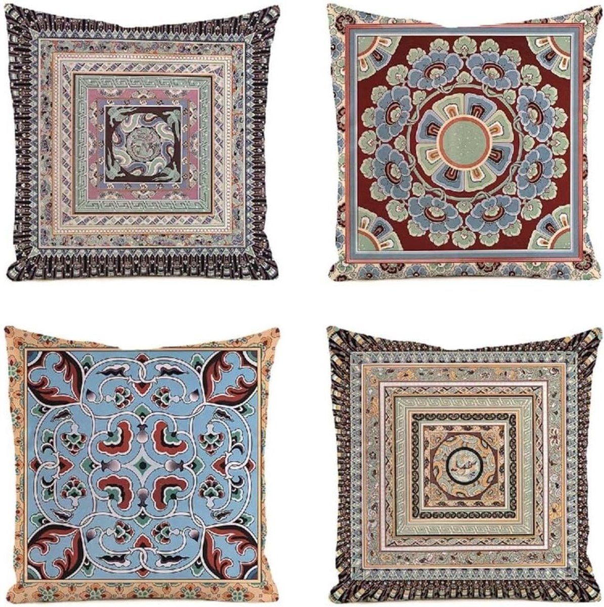 Buitenkussenslopen Set - Tuinkussens Decoratie - Terras Aankleden - Waterdicht Linnen - 50x50 cm 4 Stuks - Vintage Patroon