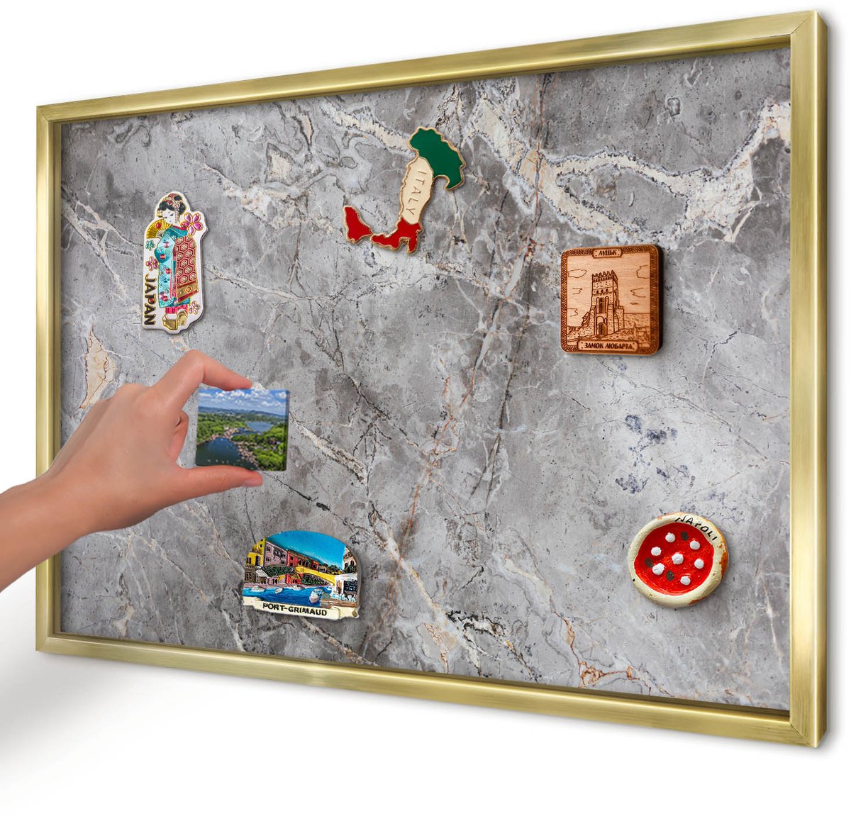 Artprintcave Grijs Magneetbord mit Gouden Frame - 60x40 cm - Marmer Met Patroon Magneetbord Voor Foto's - Klassiek Bord Voor Magneten - Texturen