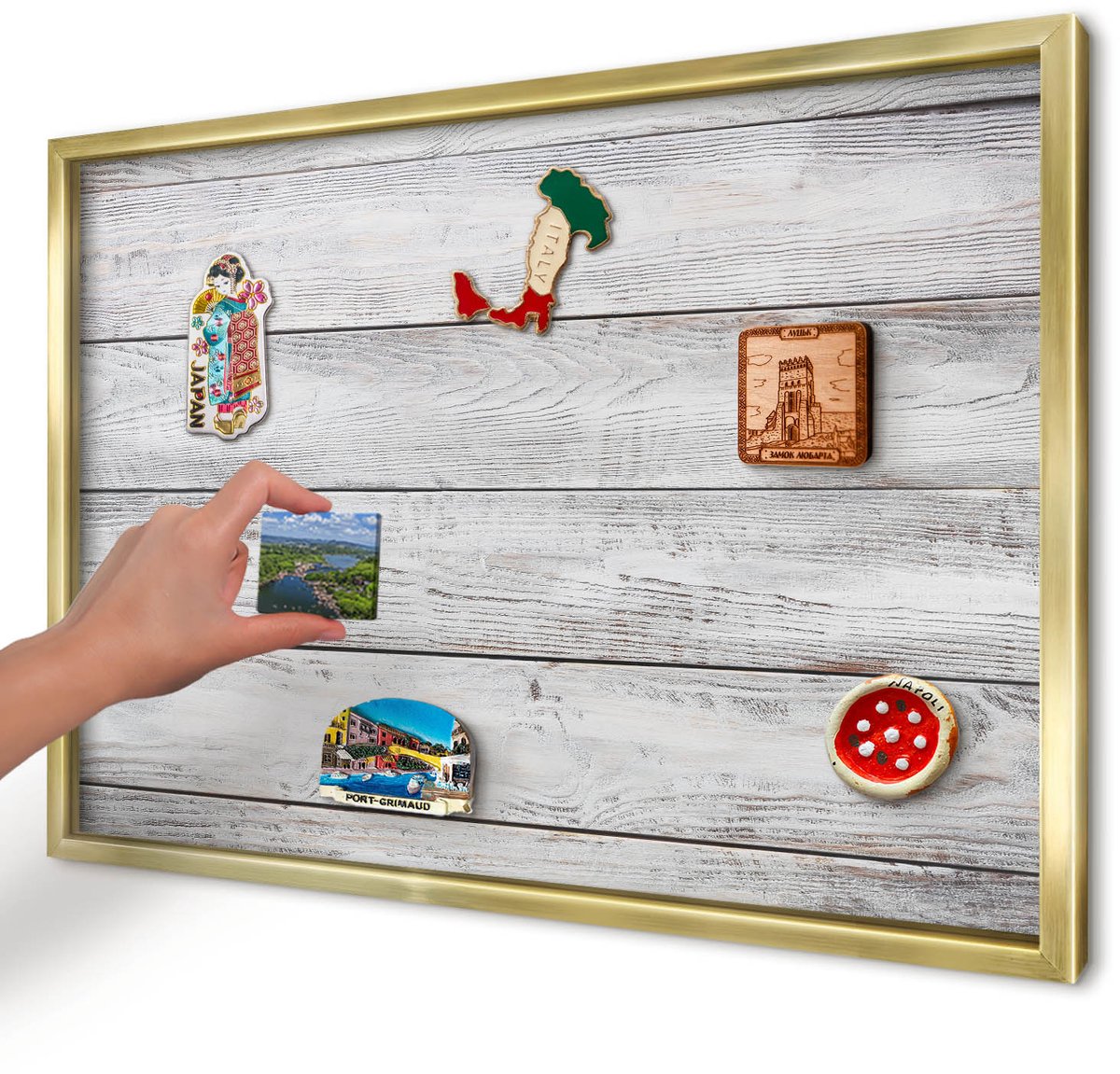 Artprintcave Wit Magneetbord mit Gouden Frame - 60x40 cm - Rustiek Hout Notitiebord - Rustiek Magneetbord Voor Keuken - Texturen