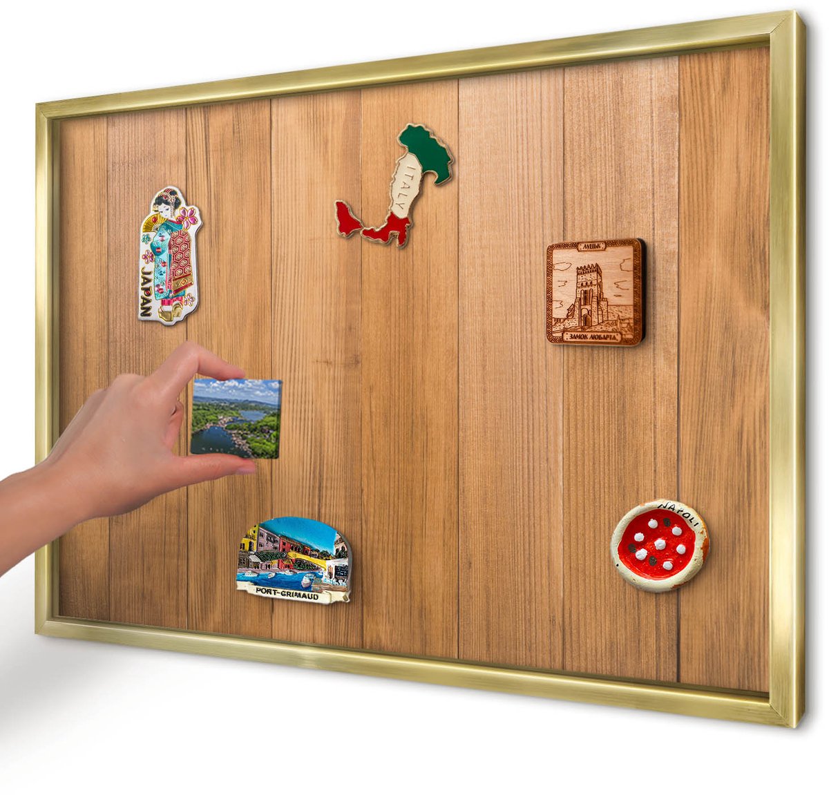 Artprintcave Bruin Magneetbord mit Gouden Frame - 60x40 cm - Houtstructuur Bord Voor Magneten - Minimalist Notitiebord - Texturen