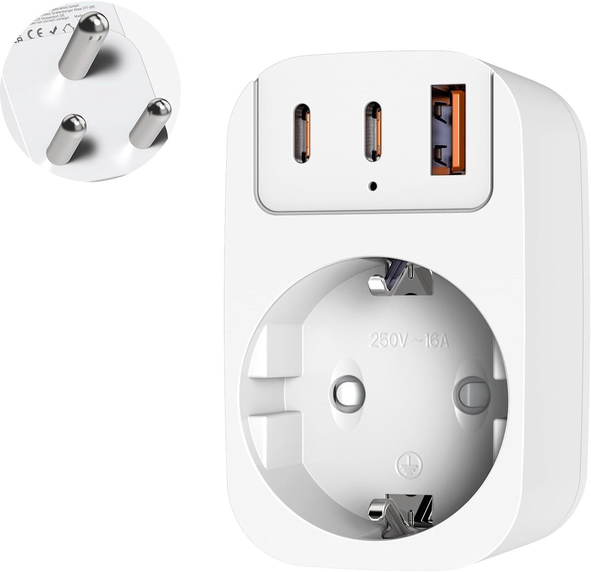 Zuid-Afrika Stekker, MINI Travel Adapter Zuid-Afrika Reisadapter Namibië Stopcontact met USB C, Stekkeradapter EU naar Swaziland voor Namibië, Mozambique,Lesotho en Bhutan(wit)