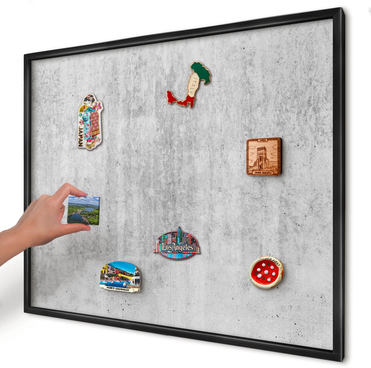 Artprintcave Grijs Magneetbord mit Zwart Frame - 80x60 cm - Grijze Textuur Magnetisch Bord - Industrieel/Loft Wandbord Magnetisch - Texturen
