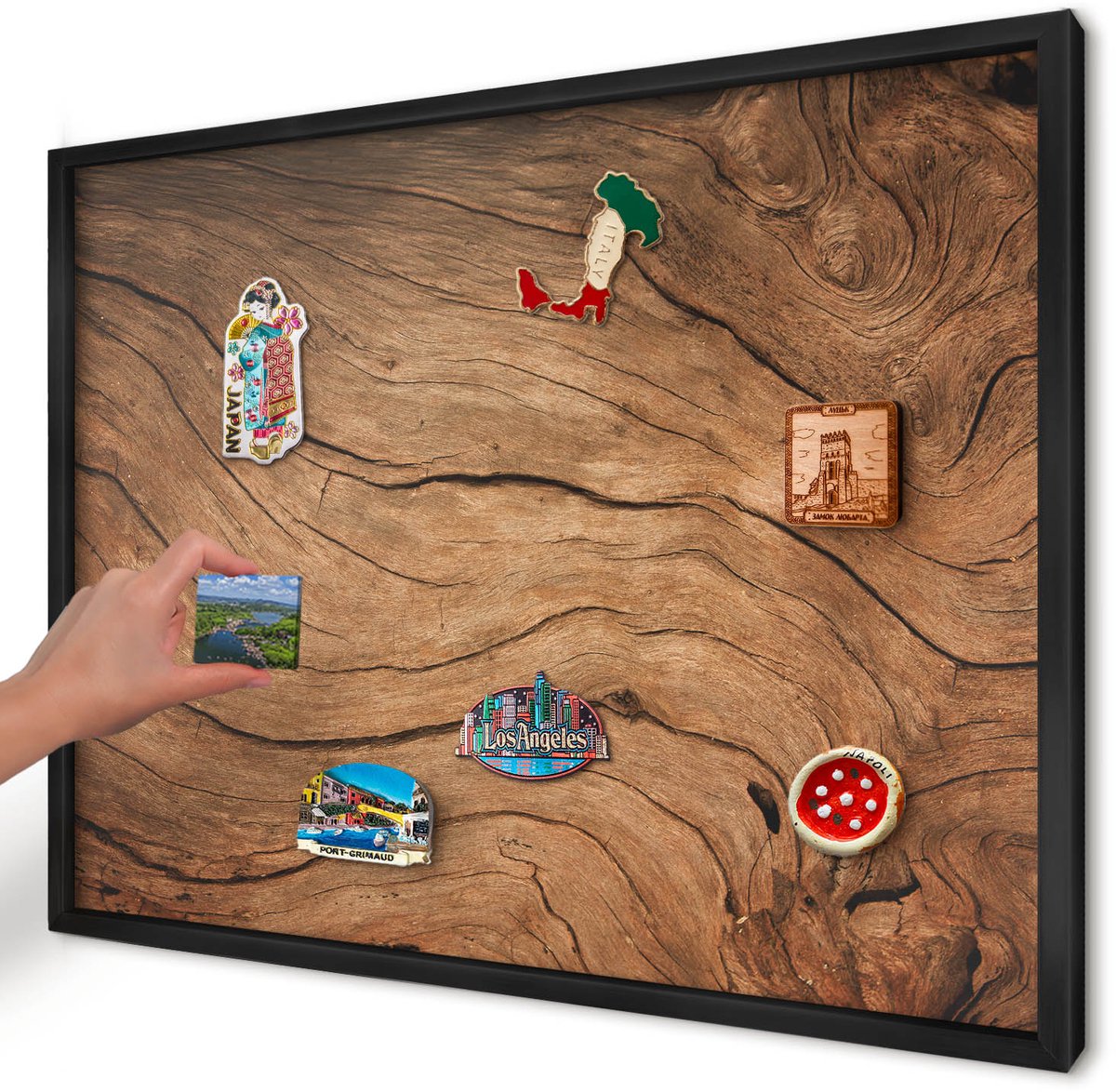Artprintcave Bruin Magneetbord mit Zwart Frame - 70x50 cm - Houtnerf Magnetische Organizer - Rustiek Magnetisch Bord Voor Magneten - Texturen