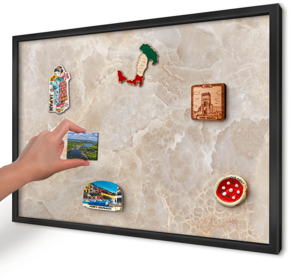 Artprintcave Romig Magneetbord mit Zwart Frame - 60x40 cm - Crème Marmer Wandbord Magnetisch - Modern Magnetische Organizer - Texturen