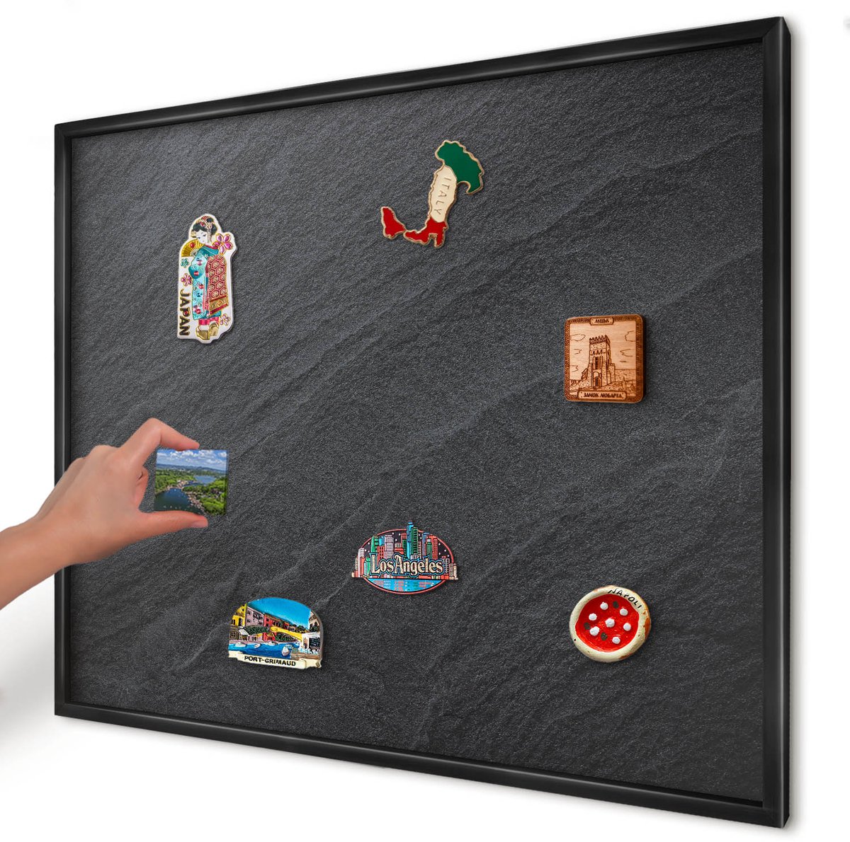 Artprintcave Zwart Magneetbord mit Zwart Frame - 80x60 cm - Grijze Textuur Magneet Bord mit Frame - Minimalist Memobord Keuken - Texturen