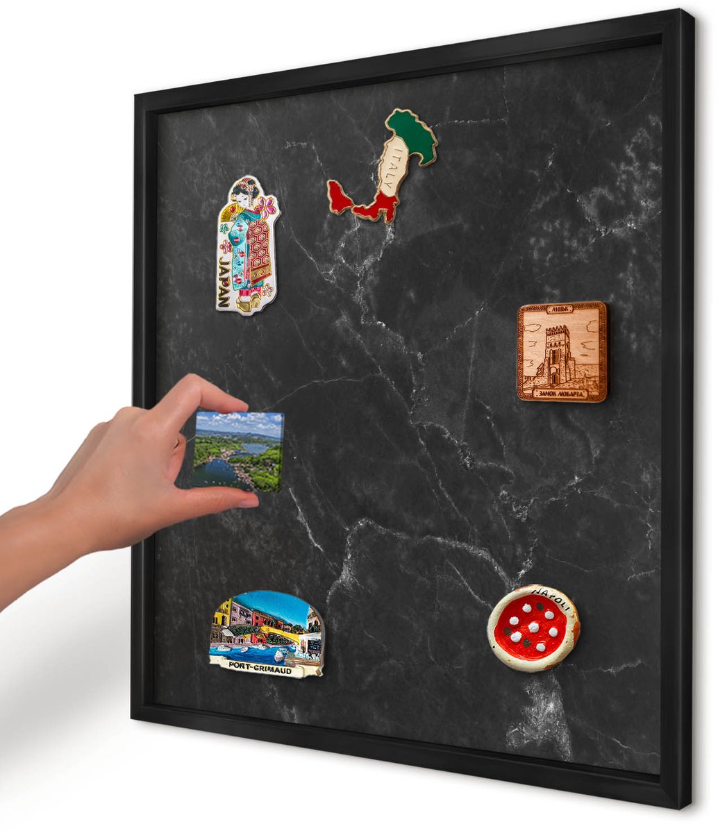 Artprintcave Zwart Magneetbord mit Zwart Frame - 50x50 cm - Zwart Marmer Notitiebord - Minimalist Magnetisch Bord Voor Magneten - Texturen