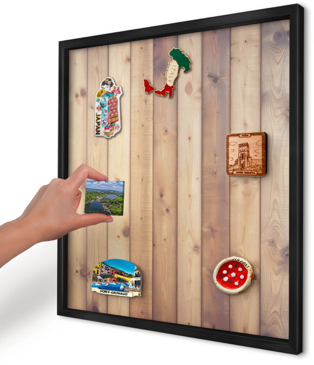 Artprintcave Bruin Magneetbord mit Zwart Frame - 50x50 cm - Houten Planken Magneet Bord mit Frame - Rustiek Magnetisch Bord - Texturen