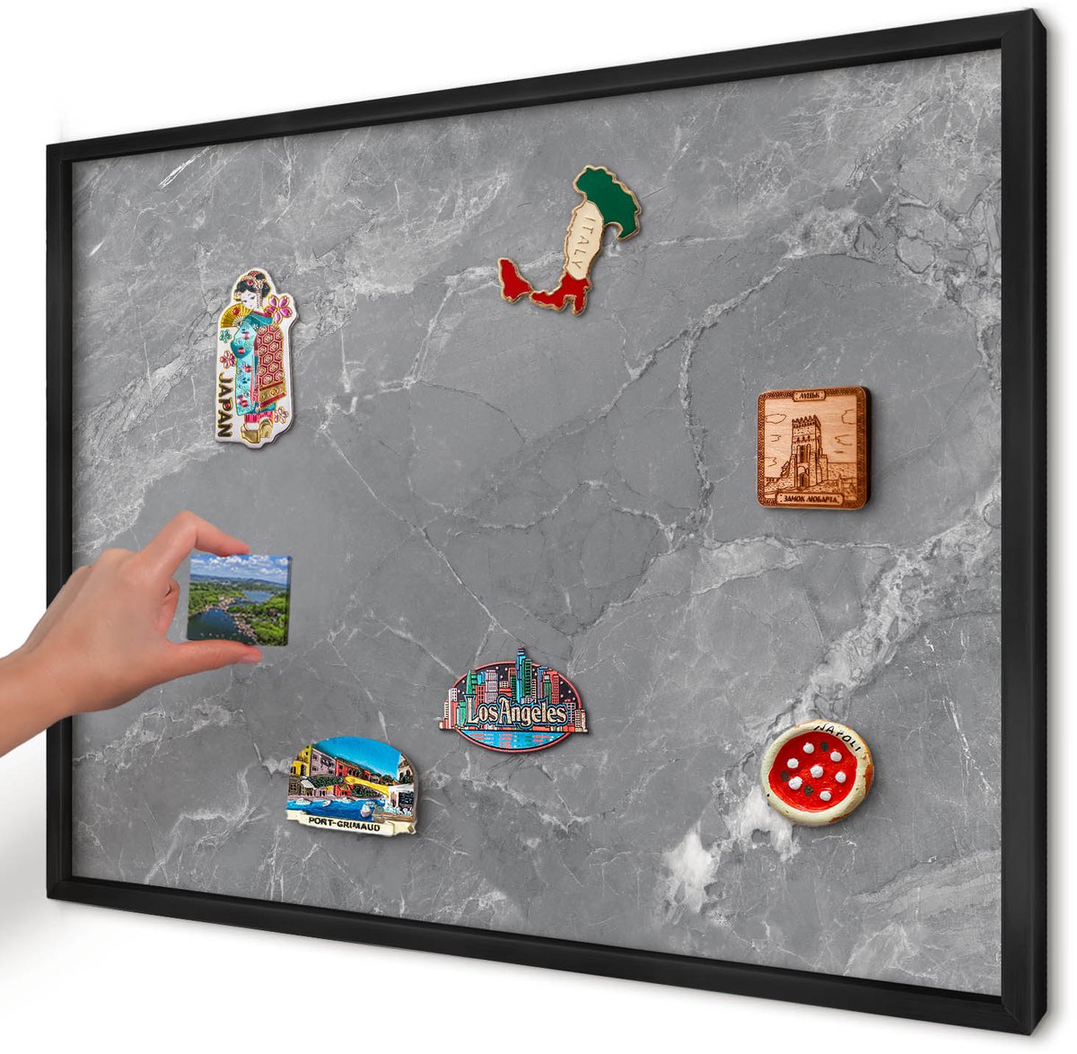 Artprintcave Grijs Magneetbord mit Zwart Frame - 70x50 cm - Grijs Marmer Memobord Keuken - Minimalist Magneetbord Voor Keuken - Texturen