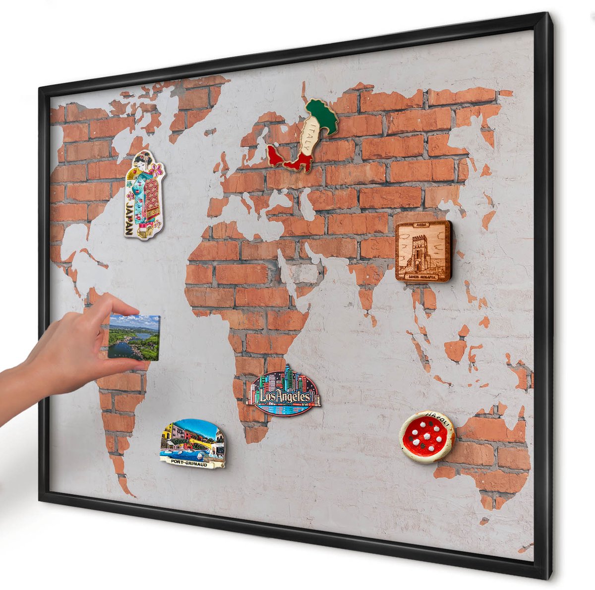 Artprintcave Oranje Magneetbord mit Zwart Frame - 80x60 cm - Bakstenen Plattegrond Magnetisch Bord Voor Magneten - Industrieel/Loft Magneetbord Voor Foto's - Kaarten