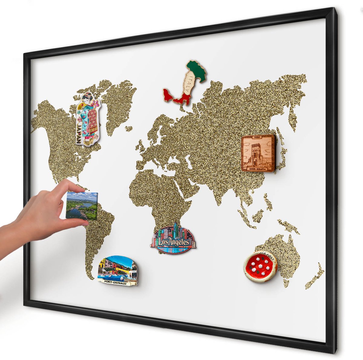 Artprintcave Wit Magneetbord mit Zwart Frame - 80x60 cm - Wereldkaart Magneet Bord mit Frame - Modern Wandbord Magnetisch - Kaarten