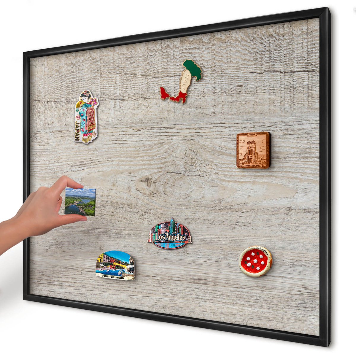 Artprintcave Beige Magneetbord mit Zwart Frame - 80x60 cm - Houtstructuur Notitiebord - Scandinavisch Wandbord Magnetisch - Texturen