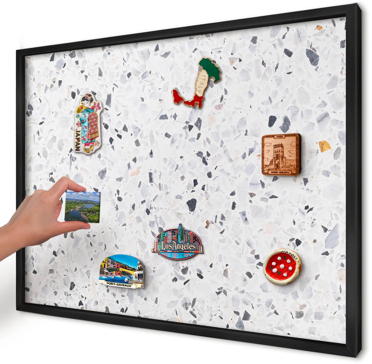 Artprintcave Wit Magneetbord mit Zwart Frame - 70x50 cm - Terrazzo-Stijl Wandbord Magnetisch - Minimalist Magneetbord Voor Foto's - Texturen