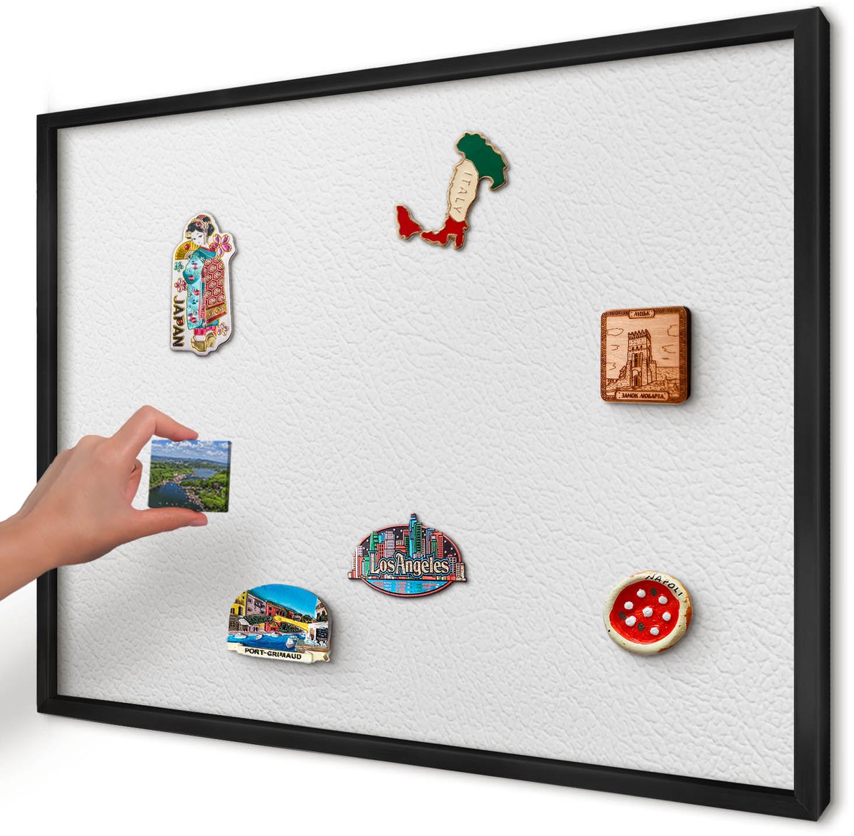 Artprintcave Wit Magneetbord mit Zwart Frame - 70x50 cm - Witte Textuur Magneetbord Voor Keuken - Minimalist Magneet Bord mit Frame - Texturen
