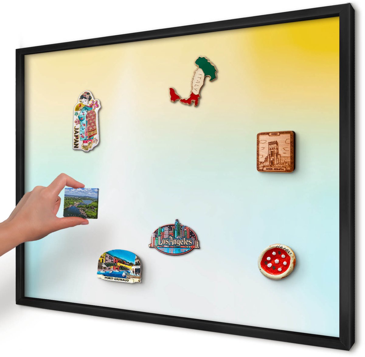 Artprintcave Geel Magneetbord mit Zwart Frame - 70x50 cm - Pastel Ontspanning Magneet Bord mit Frame - Abstract Notitiebord - Achtergronden En Patronen