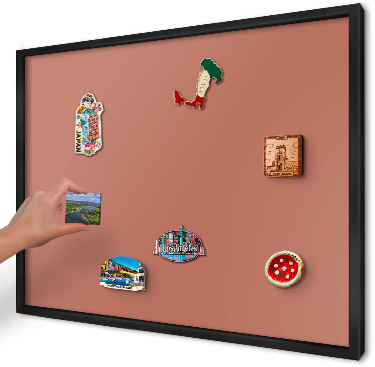 Artprintcave Oranje Magneetbord mit Zwart Frame - 70x50 cm - Baksteenkleur Wandbord Magnetisch - Minimalist Magnetisch Bord Voor Magneten - Achtergronden En Patronen