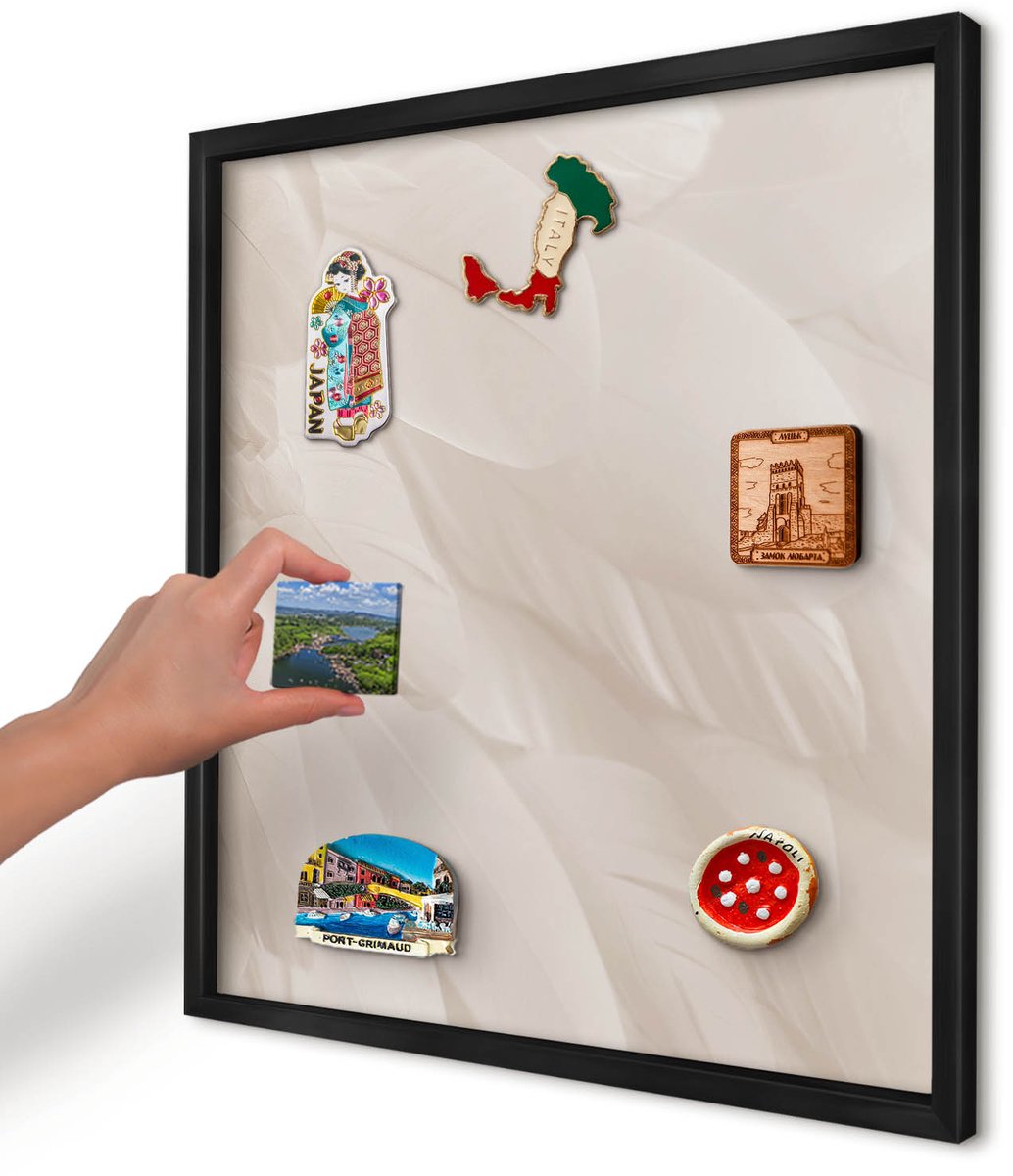Artprintcave Romig Magneetbord mit Zwart Frame - 50x50 cm - Crèmekleurige Veren Magneetbord Voor Foto's - Minimalist Notitiebord - Texturen