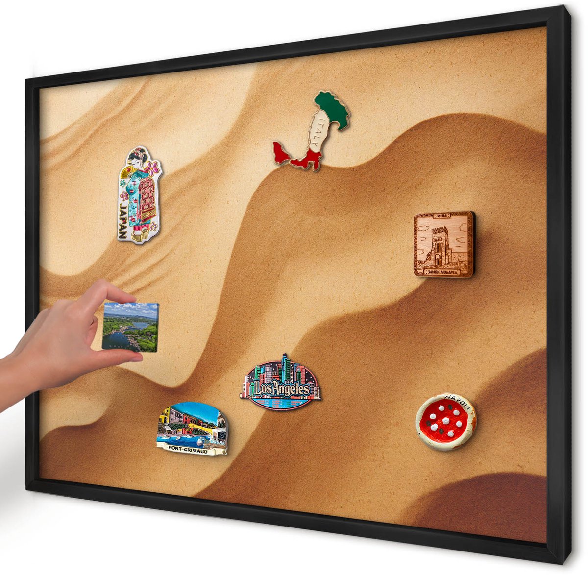 Artprintcave Oranje Magneetbord mit Zwart Frame - 70x50 cm - Zandgolven Magnetische Organizer - Abstract Magneetbord Voor Foto's - Abstractie