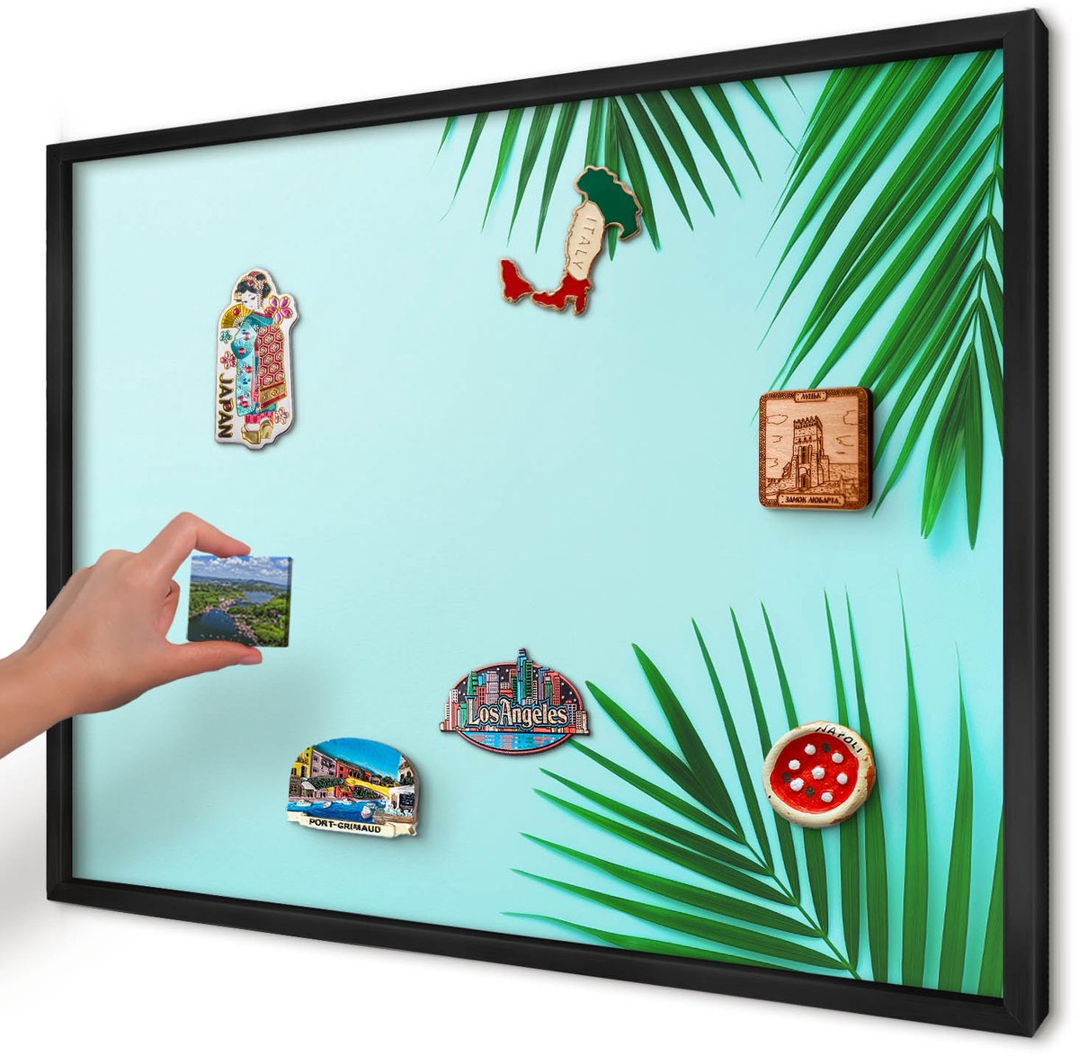Artprintcave Groente Magneetbord mit Zwart Frame - 70x50 cm - Groene Bladeren Magnetische Organizer - Minimalist Bord Voor Magneten - Natuur